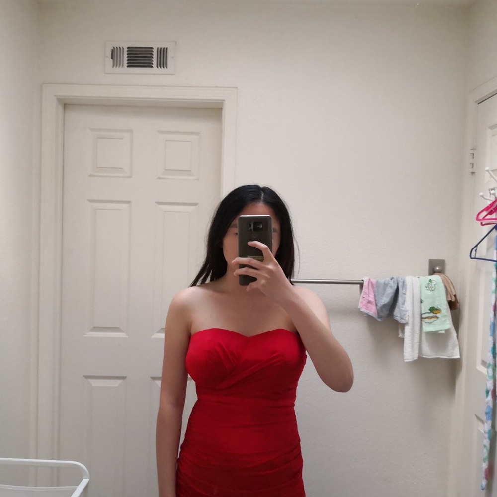 red strapless dress
